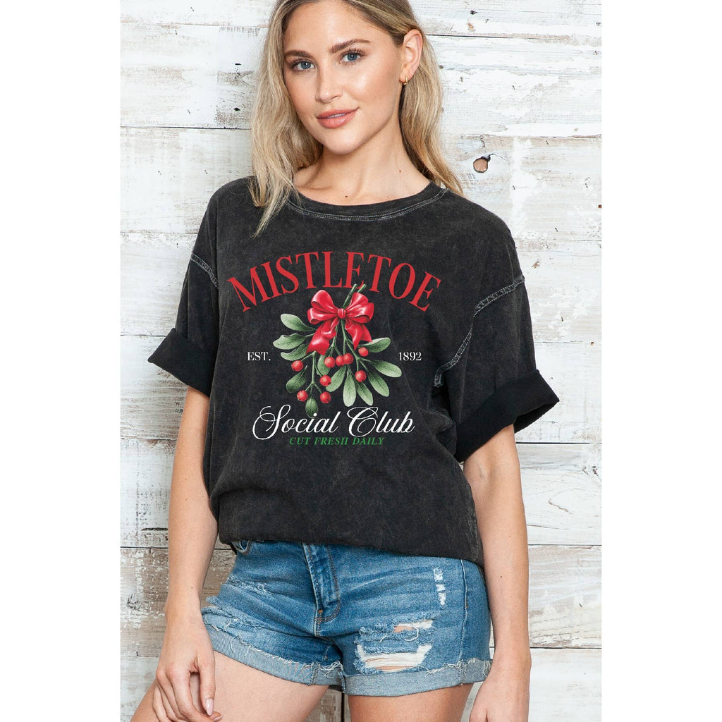 Mistletoe Social Club Oversize Mineral Wash T Shirt