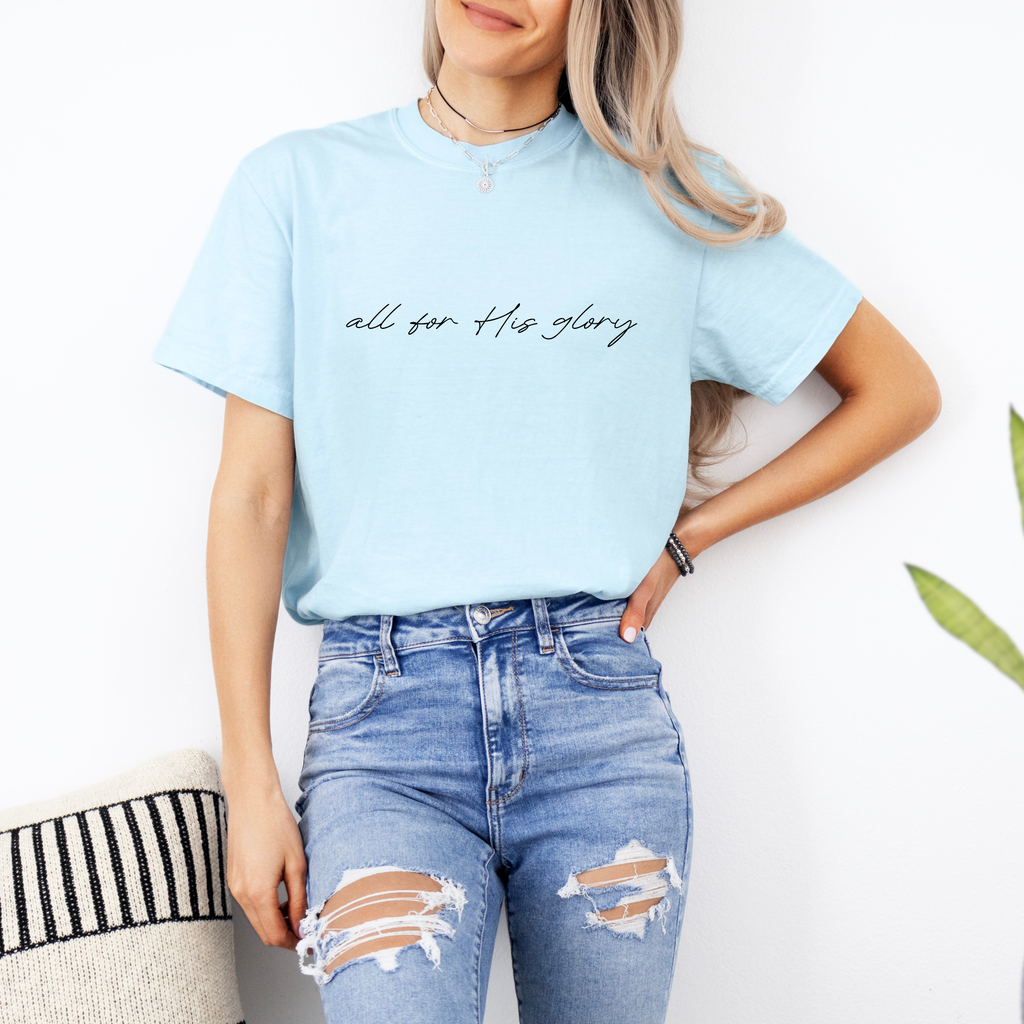 All For His Glory Christian Graphic Tee - Faith Fall Tee