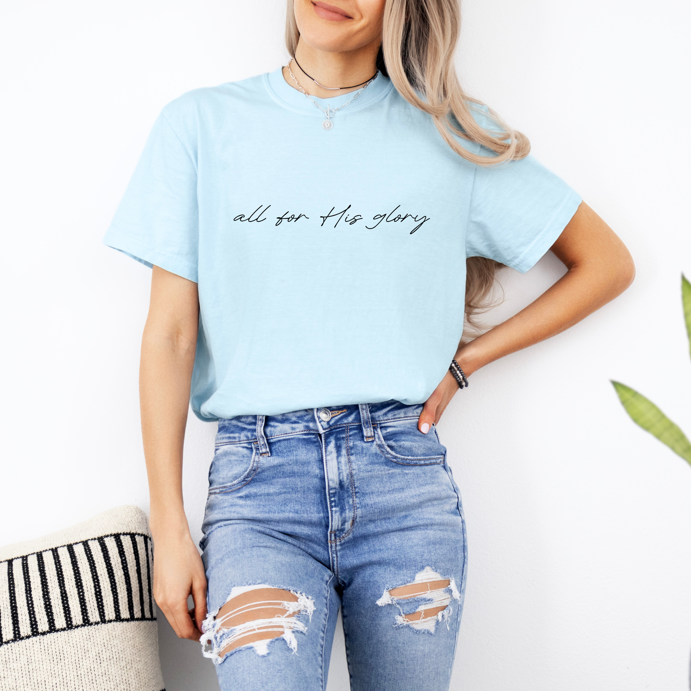 All For His Glory Christian Graphic Tee - Faith Fall Tee