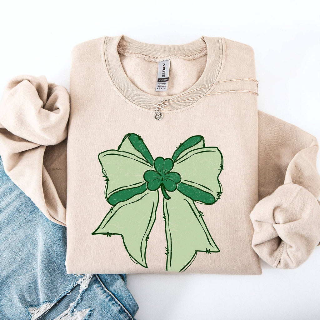 Vintage Bow, Coquette, St Patrick's Day, Shamrock Sweatshirt