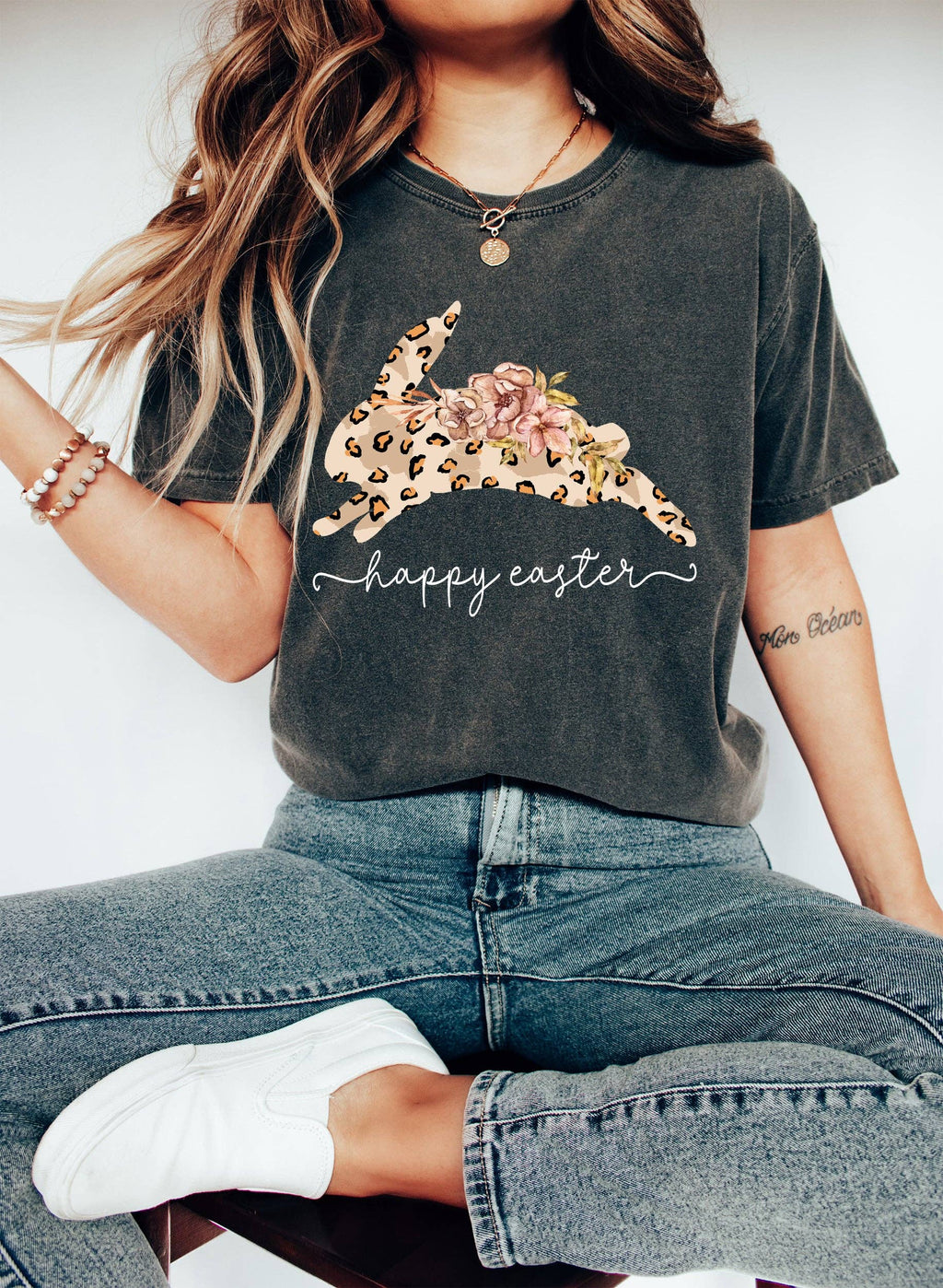 Happy Easter Leopard Print Bunny Wh T-Shirt