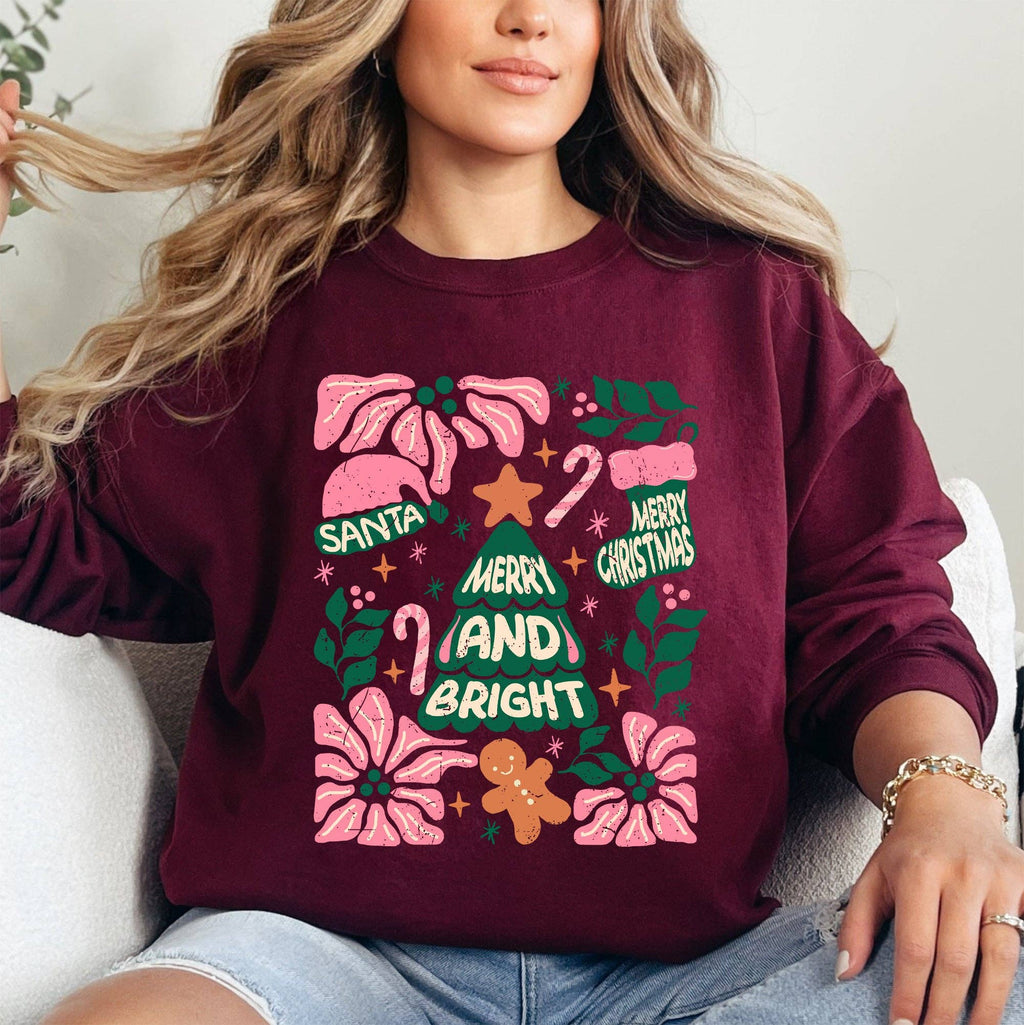 Pink Merry and Bright, Candy Cane, Christmas, Sweatshirt