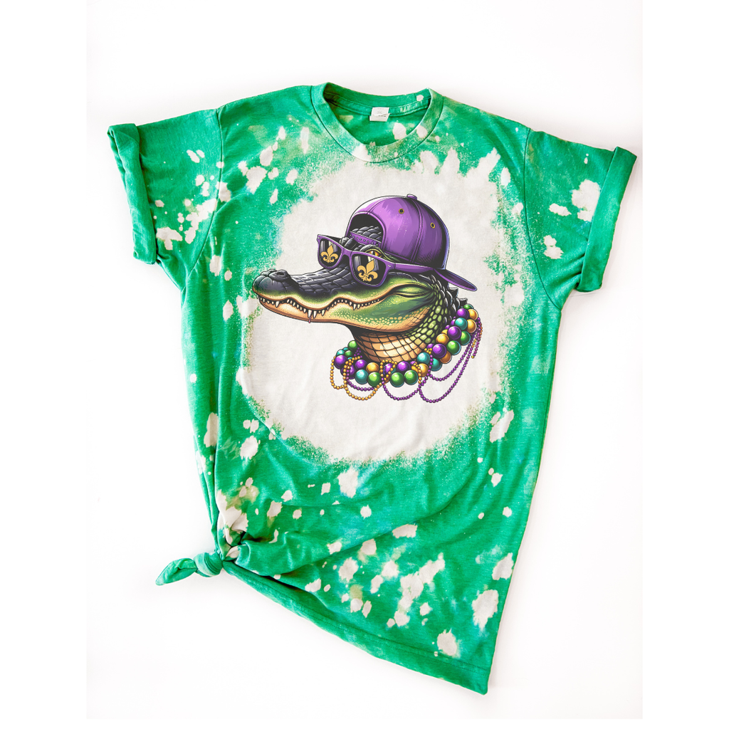 Mardi Gras Gator Vintage Bleached Tee