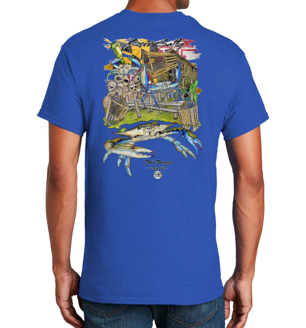 Men's Born Salty Maryland Blue Crab Short Sleeve Royal Blue Cotton T-Shirt