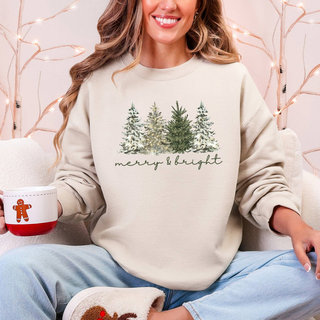 Merry and Bright Christmas Trees Santa Snowflakes Sweatshirt