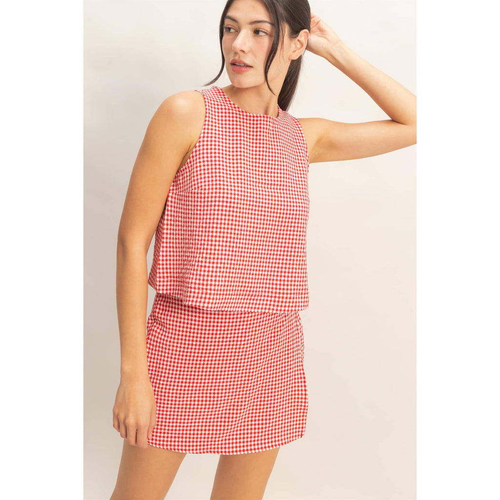 Gingham Checkered Sleeveless Top and Skort Set