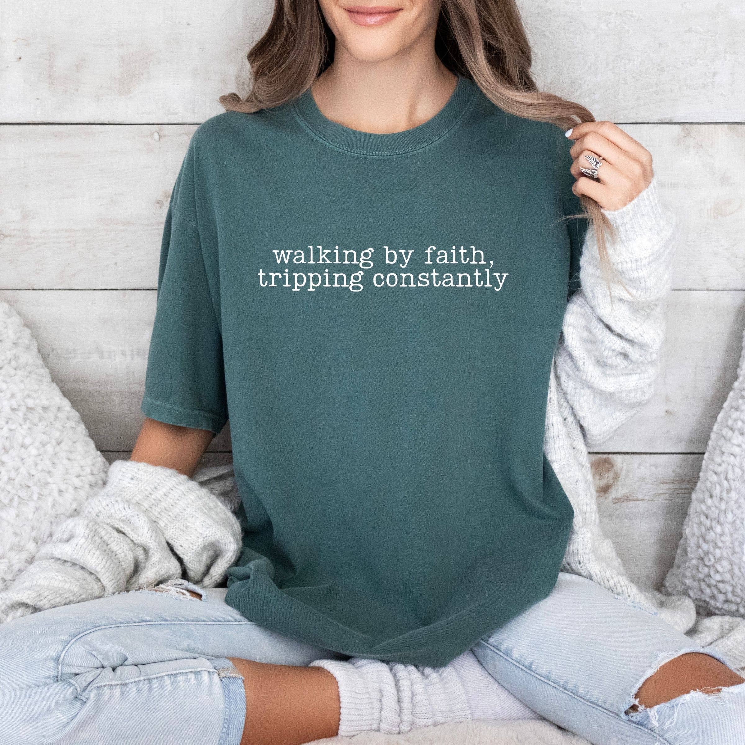 Walking By Faith Tripping Constantly Graphic Tee - Fall