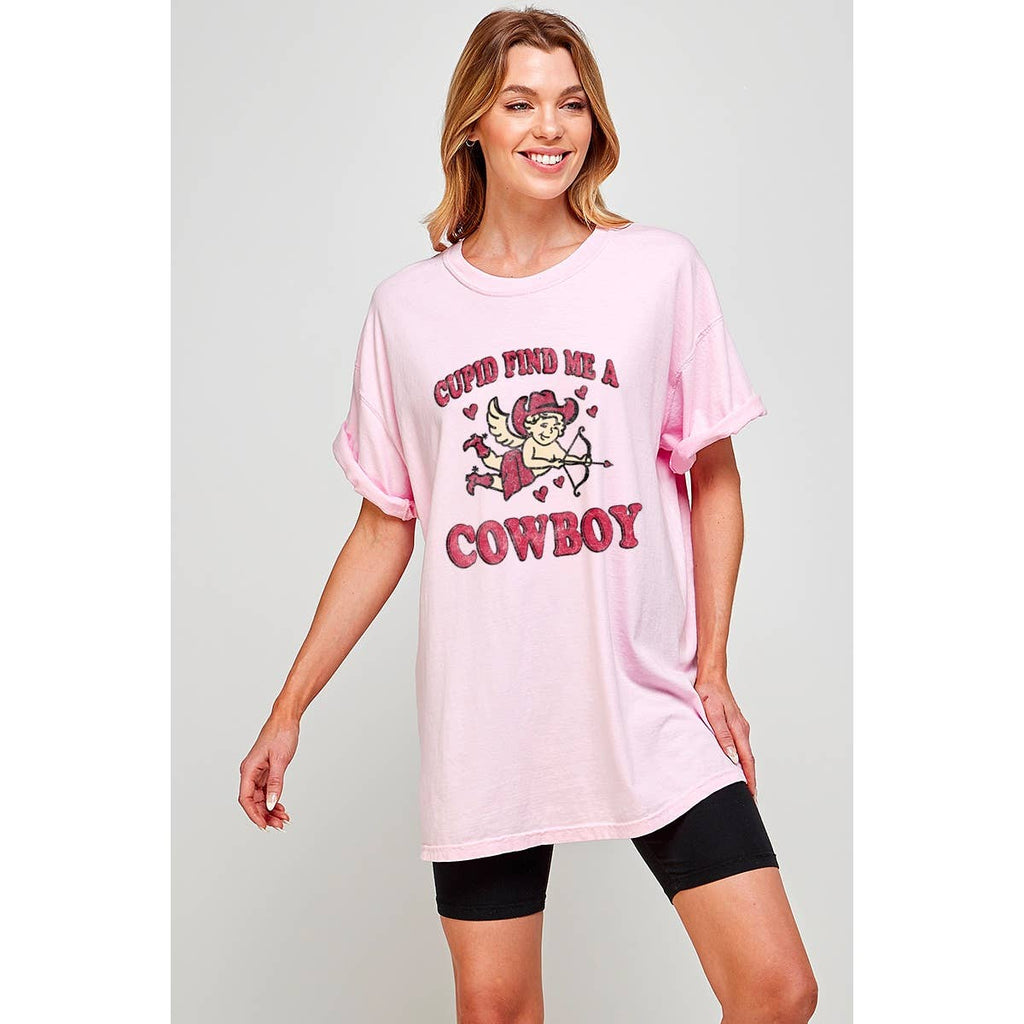 Cupid Find Me A Cowboy  Graphic Oversized Tee
