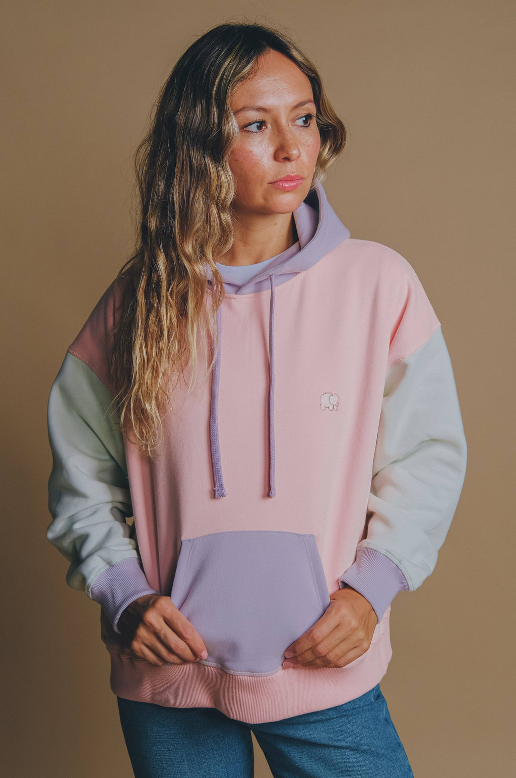 Women's Oversized Color Block Hoodie Pink
