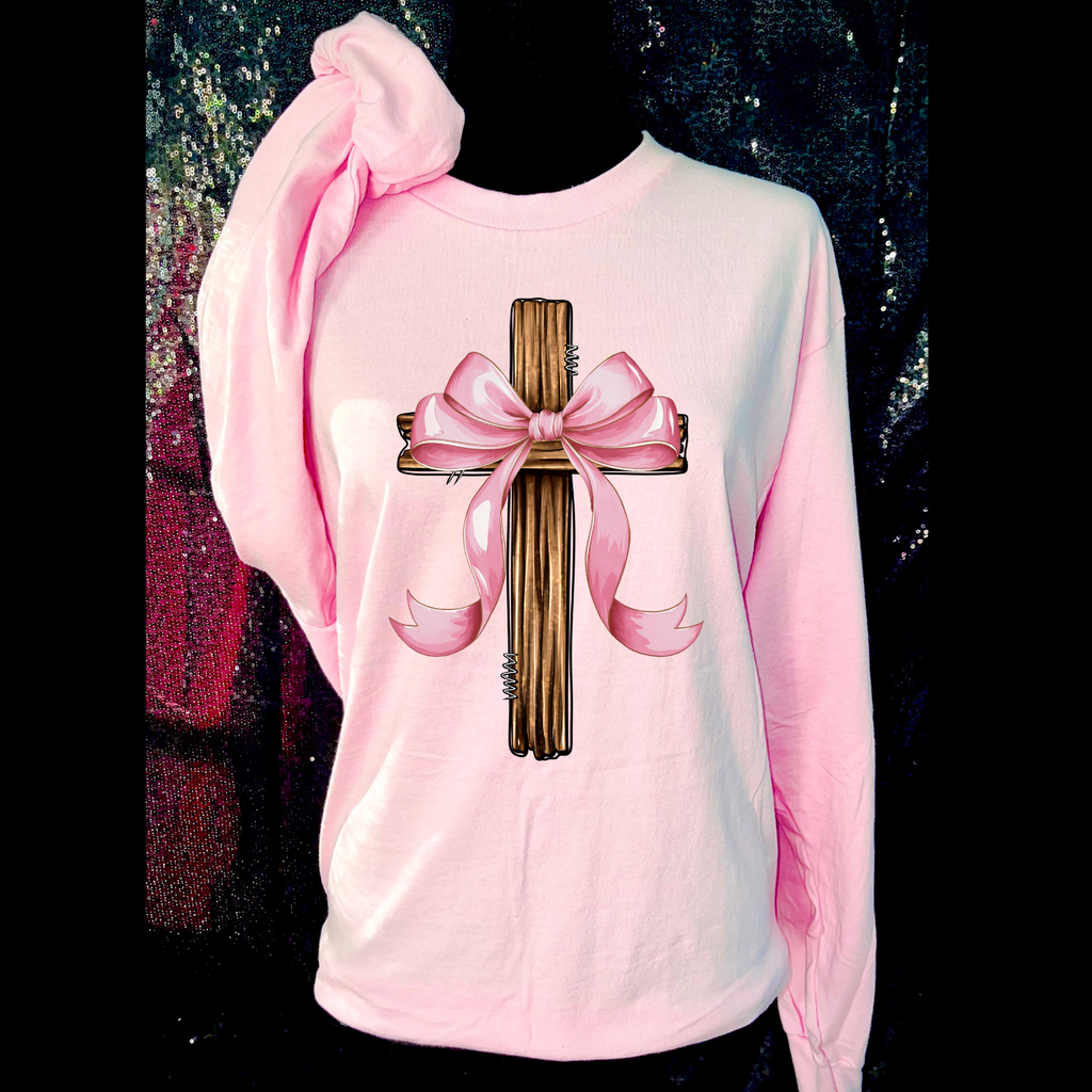 Pink Bow and Cross Long Sleeve Shirt
