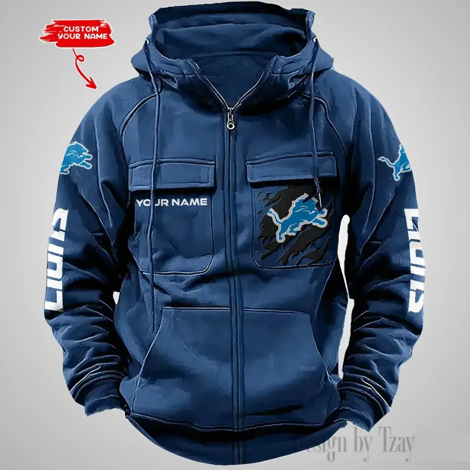 Detroit Custom Name Vintage Cargo Zip Hoodies