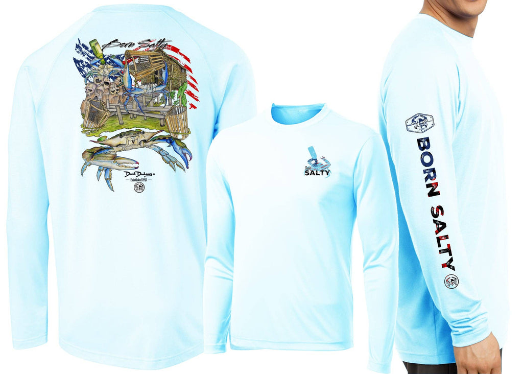 Men’S Performance Born Salty American Blue Crab Long Sleeve