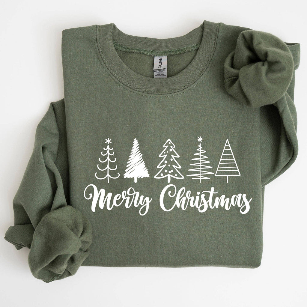 Minimalist Merry Christmas Trees, Classic, Retro, Sweatshirt