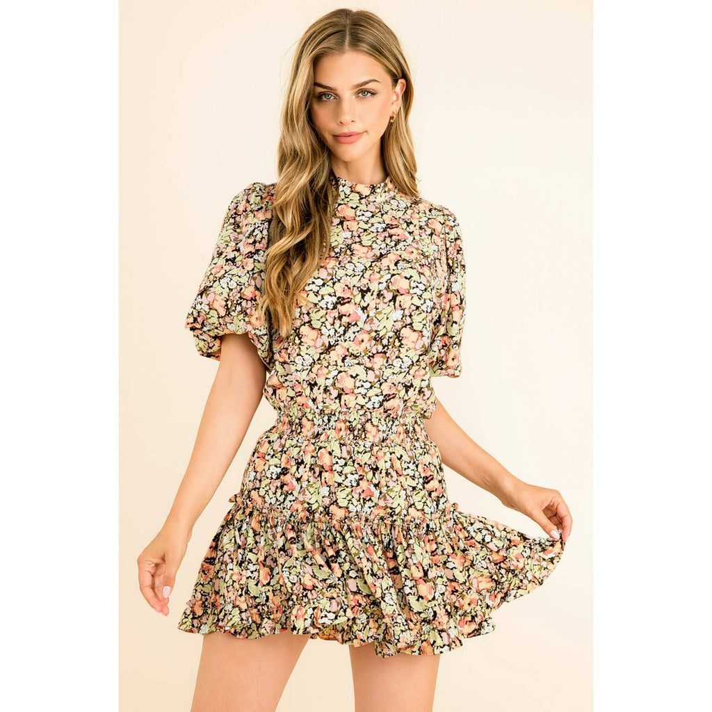 Smocked Waist Floral Print Skirt