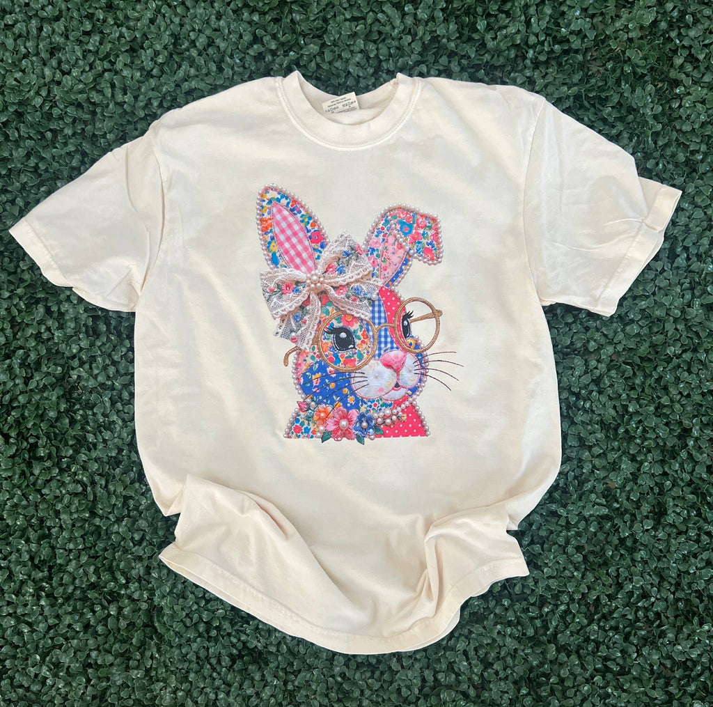 Floral Bunny with Glasses On Comfort Colors Ivory