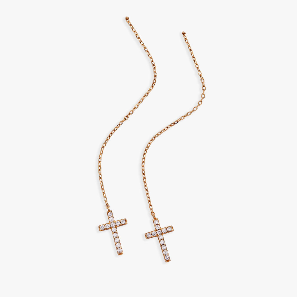 Cross Delicate Pave Crystal Threader Earrings T-Shirts