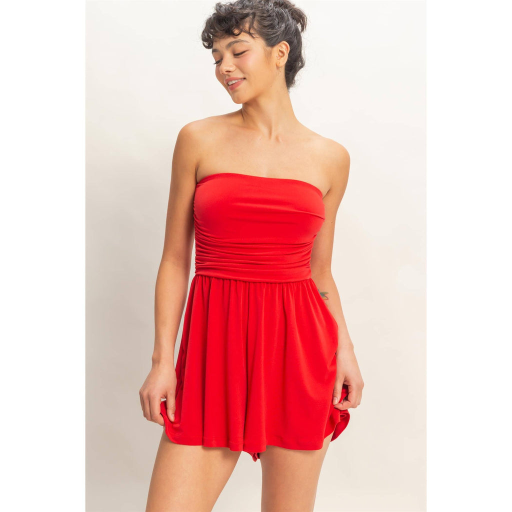 Strapless Shirred Waist Romper