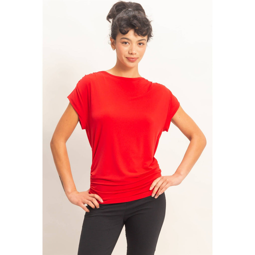 Cowl Back Draped Cap Sleeve Top