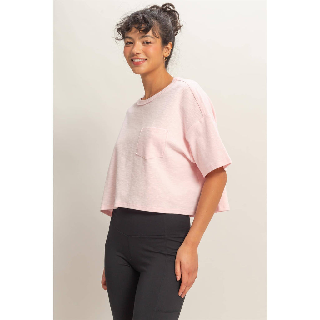 Boxy Crew Neck Top with Pocket