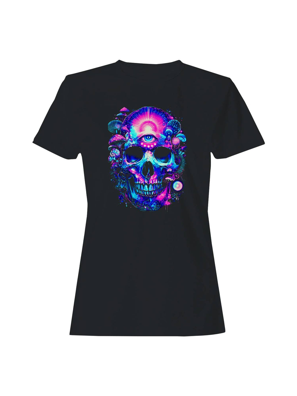 Psychedelic Skull with Mushrooms Women's T-Shirt