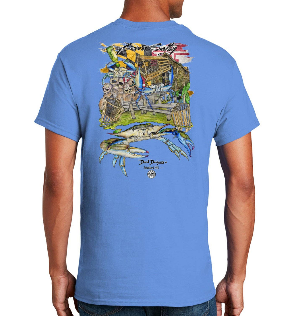 Men's Born Salty Maryland Blue Crab Short Sleeve Carolina Blue Cotton T-Shirt