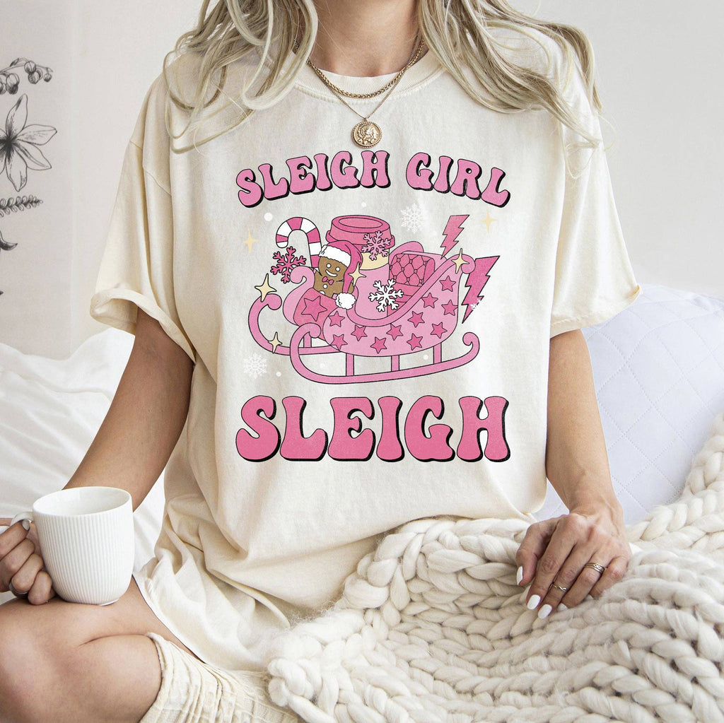 Sleigh Girl Sleigh, Christmas, Retro, Pink, Tshirt