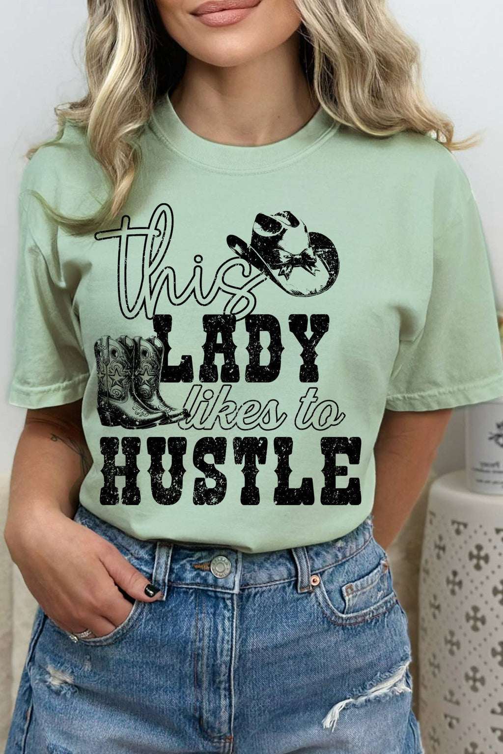 Women Lady Hustle Graphic Print Short Sleeve Top