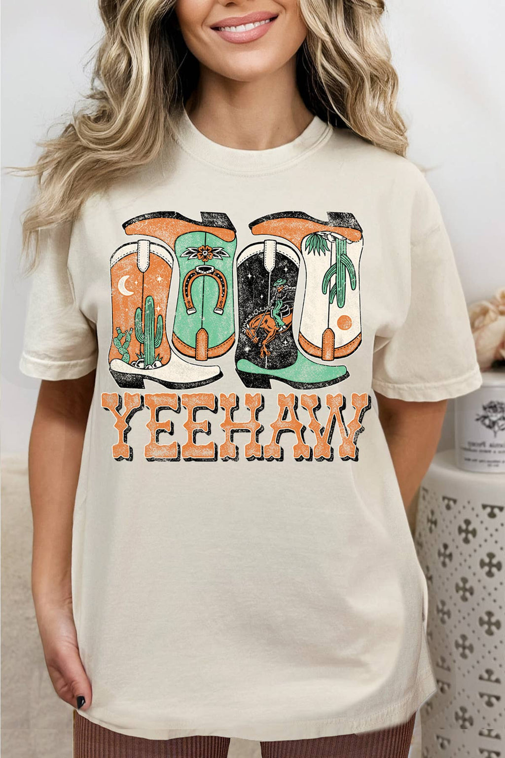 Women Yeehaw Graphic Print Short Sleeve Top