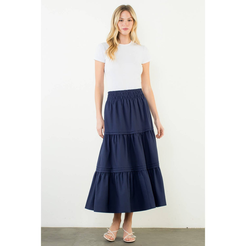 Smocked Waist Tiered Long Skirt