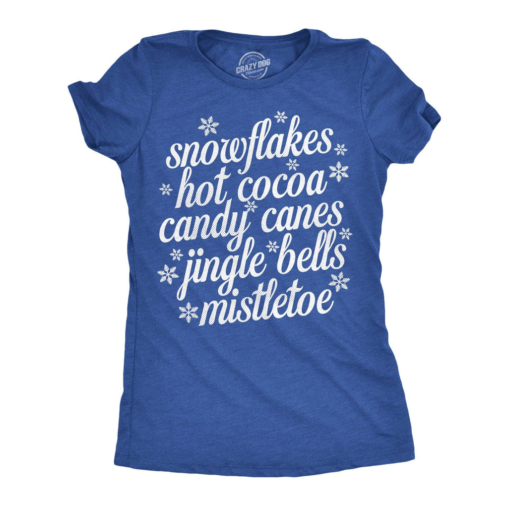 Snowflakes Hot Cocoa Candy Canes Jingle Bells Mistletoe Women's T Shirt