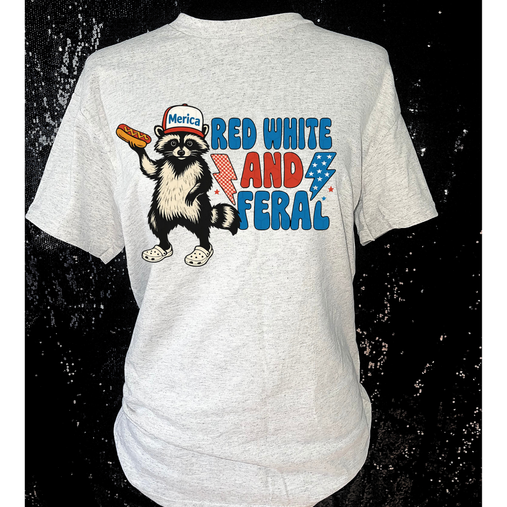 Red White and Feral Raccoon T-Shirt