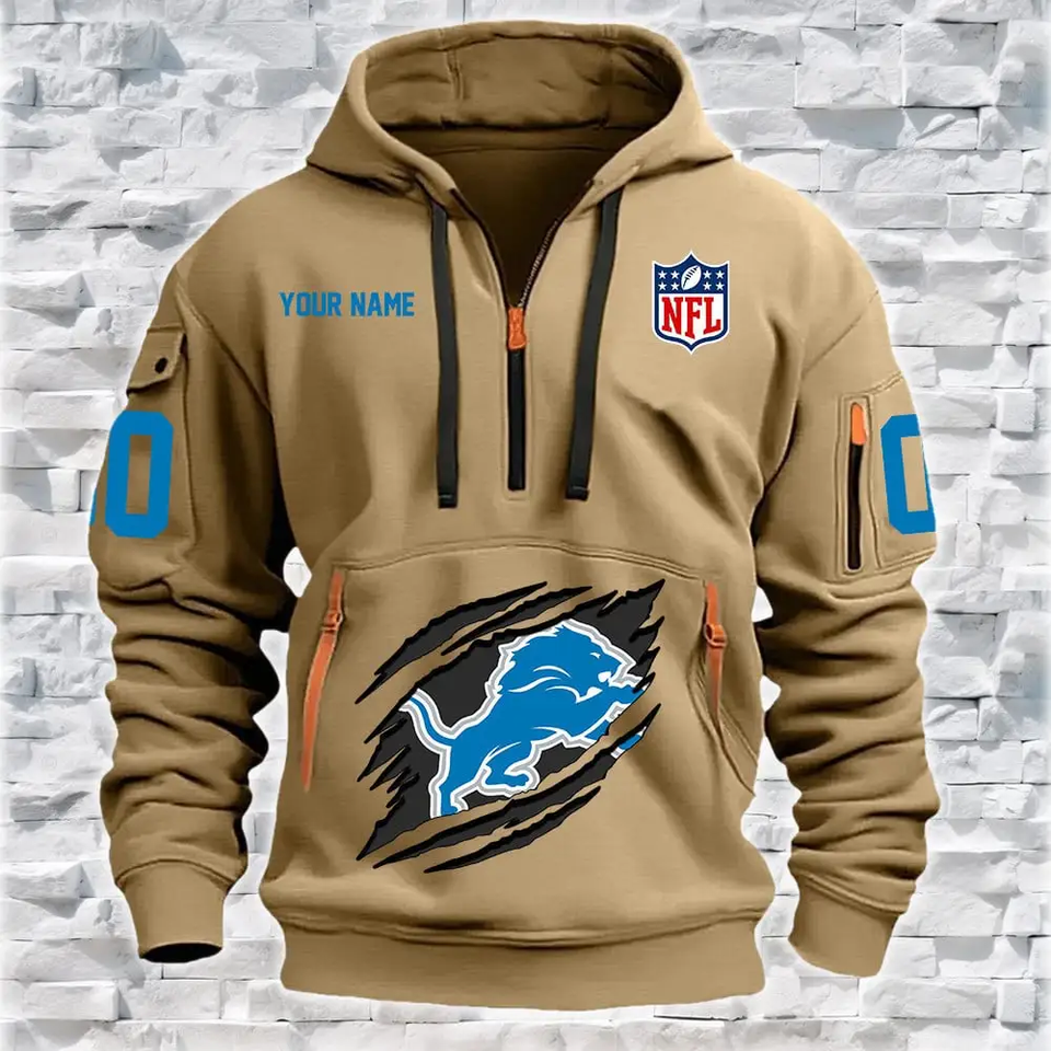 Detroit Lions New Personalized Quarter Zip Hoodie
