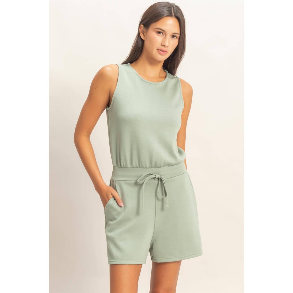 Drawstring Waist Sleeveless Romper