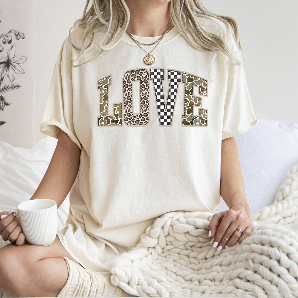 Love, Checkered, Camo, Leopard Retro Valentine's Day T-Shirt