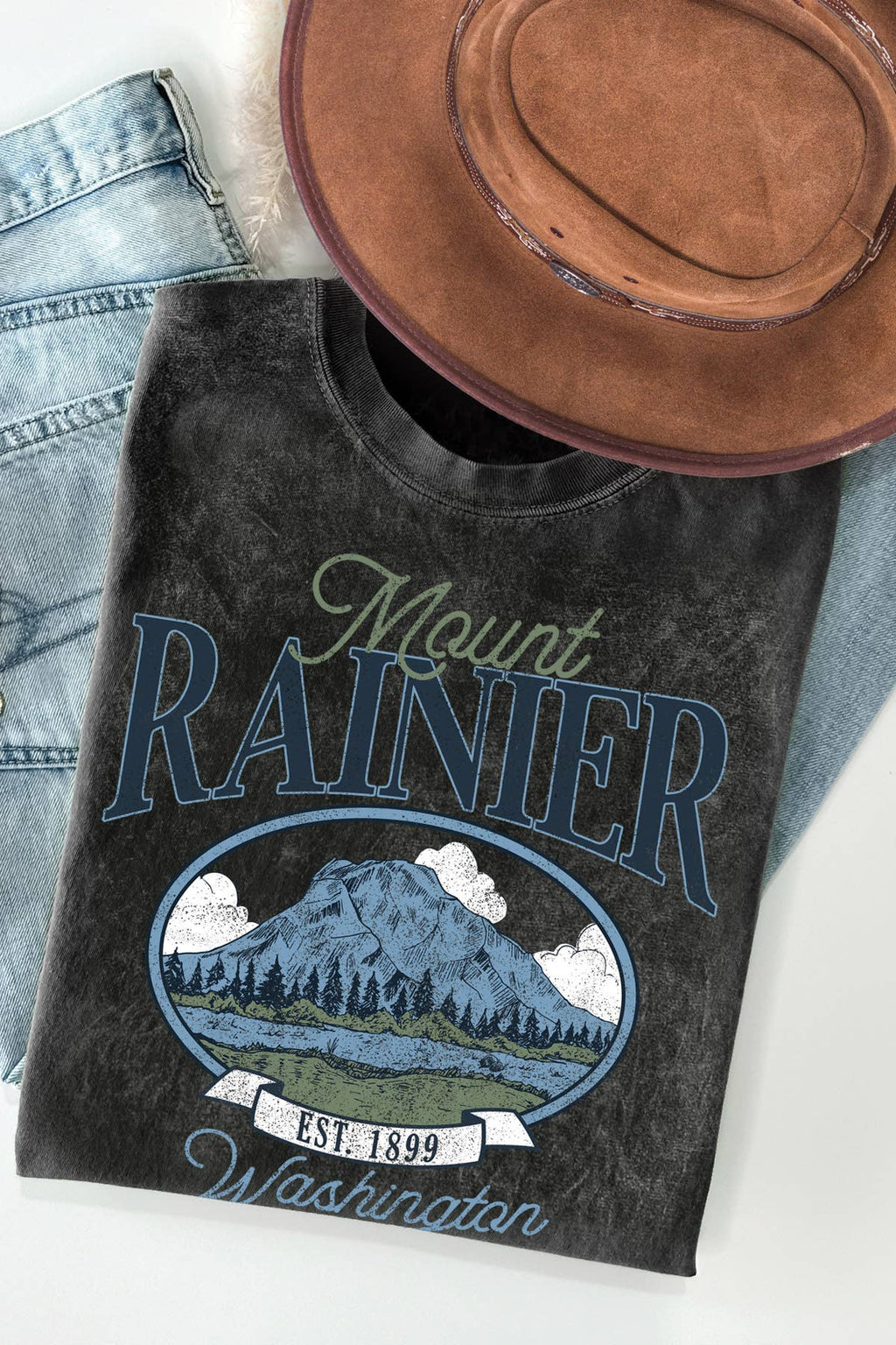 Women Mount Rainier Graphic Print Mineral Wash Top