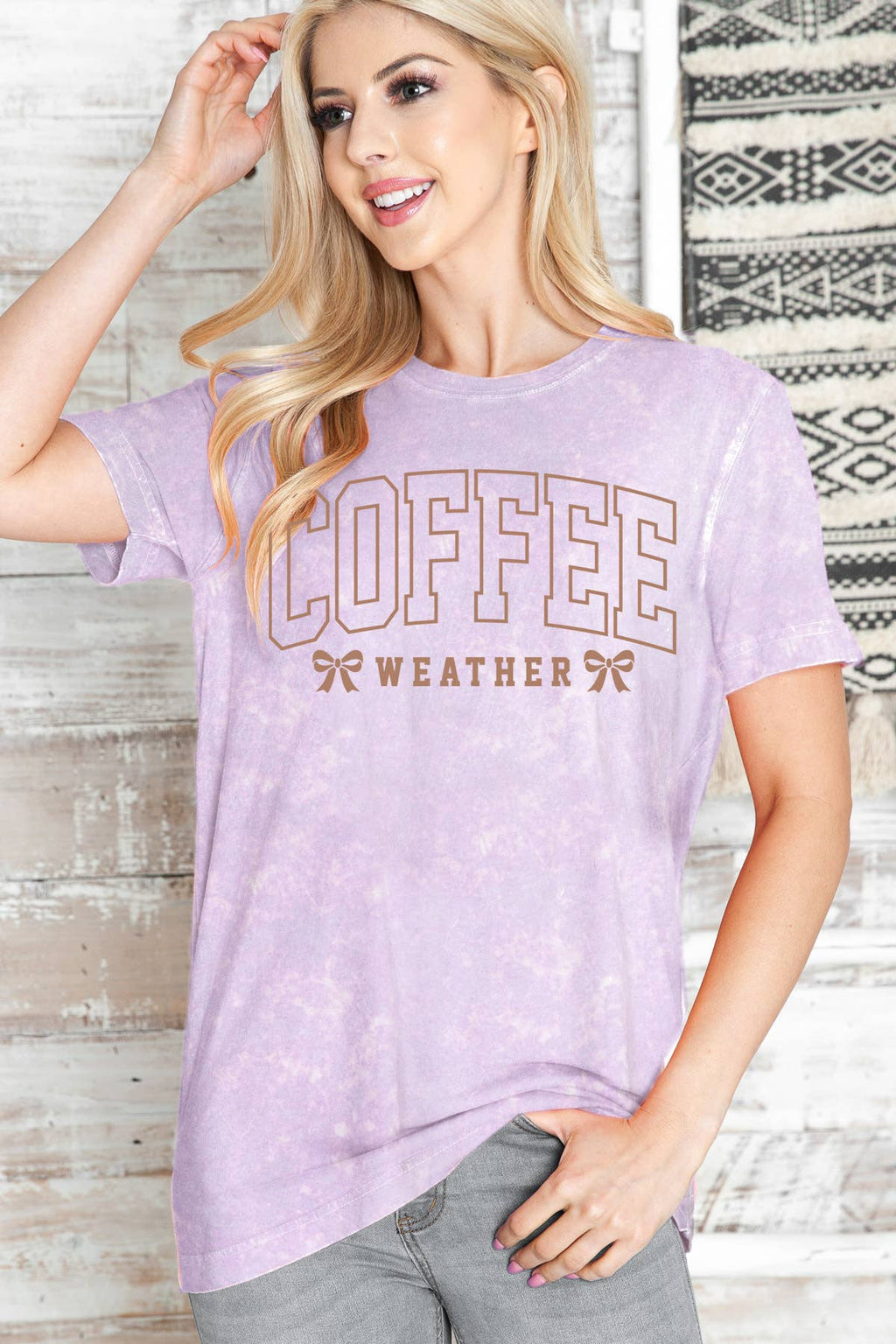 Women Coffee Graphic Print Mineral Wash Loose Top