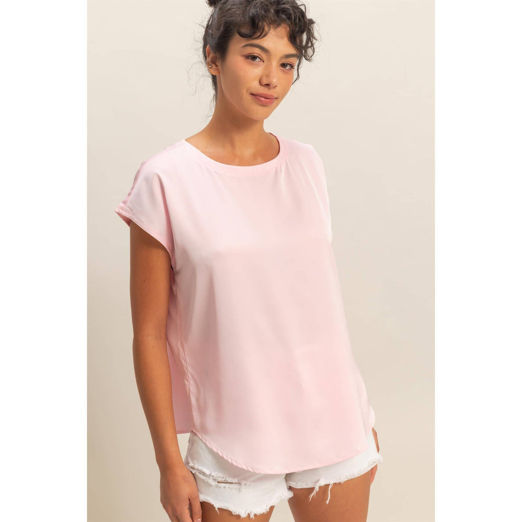 Satin Dolman Sleeve Round Neck Blouse