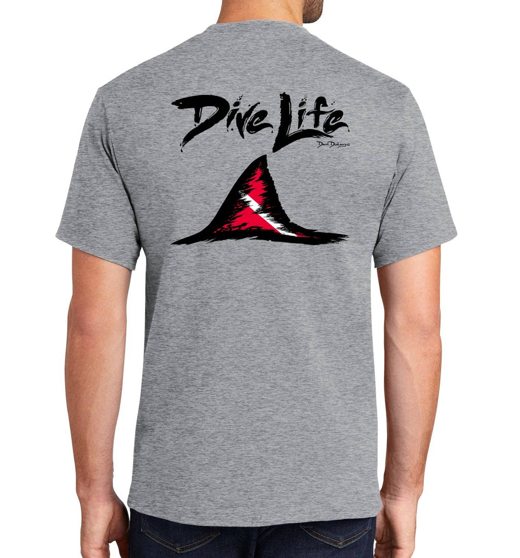Men's Dive Life Shark Fin Short Sleeve Athletic Heather Cotton T-Shirt