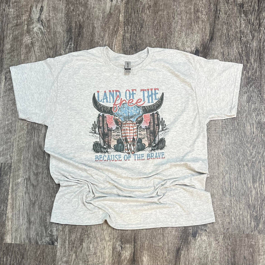 Land of the Free Because of the Brave On Ash Gray Tee