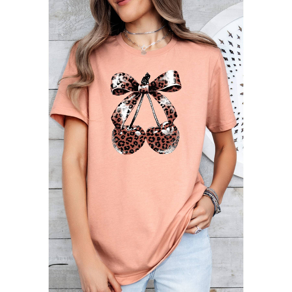 Leopard Bow Cherry Short Sleeve Tee