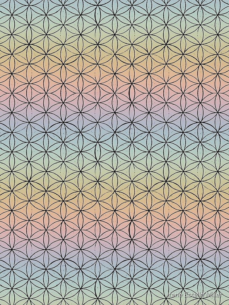 Flower of Life Linocut Pattern - Rainbow Sorbet + Coal by Irene Estelle