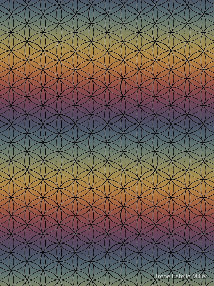 Flower of Life Linocut Pattern - Rainbow Sunset + Coal by Irene Estelle