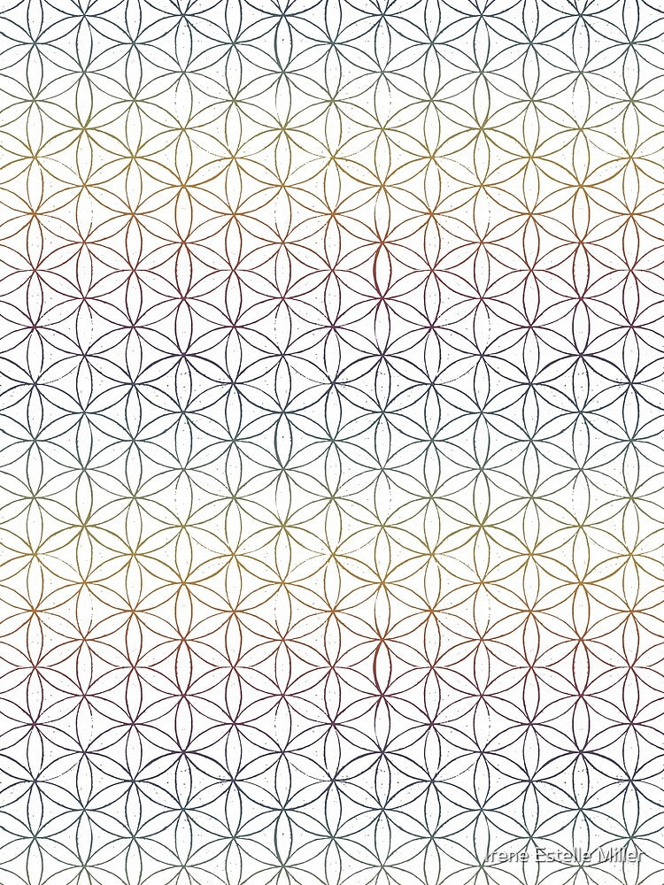 Flower of Life Linocut Pattern - Snow + Rainbow Sunset by Irene Estelle