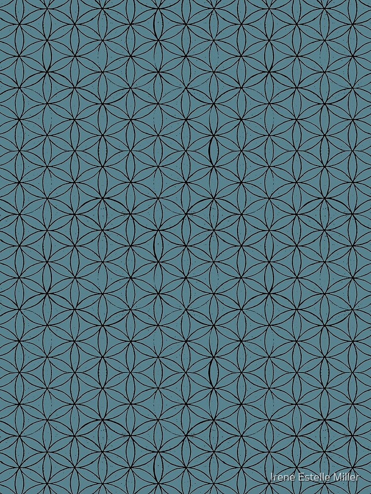 Flower of Life Linocut Pattern - Peacock + Coal by Irene Estelle