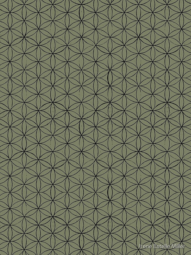 Flower of Life Linocut Pattern - Sage + Coal by Irene Estelle