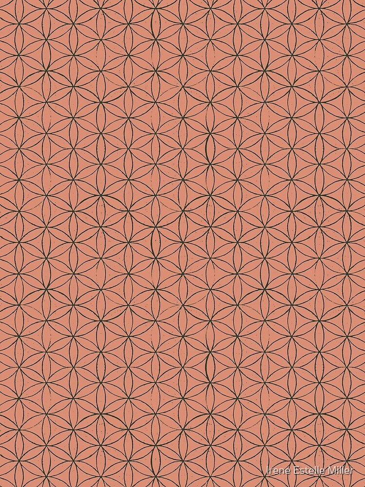 Flower of Life Linocut Pattern - Coral + Pine by Irene Estelle