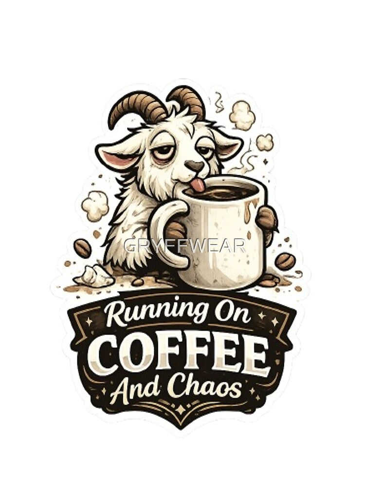 Running on Coffee and Chaos Goat Sticker by GRYFFWEAR
