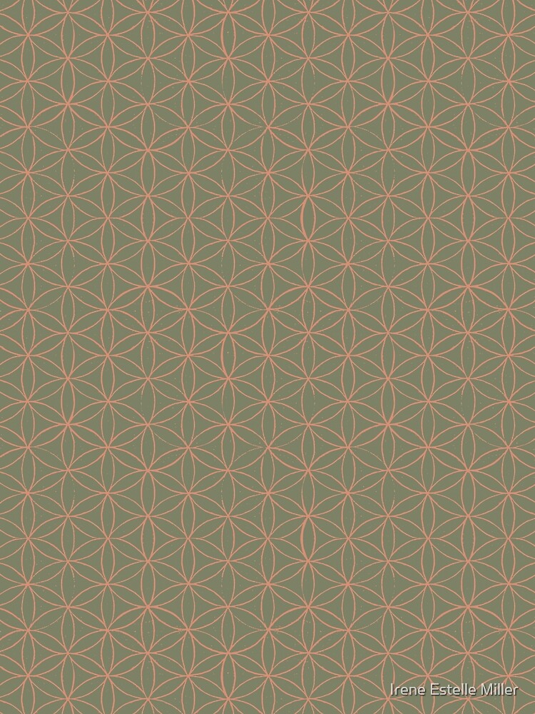 Flower of Life Linocut Pattern - Sage + Coral by Irene Estelle