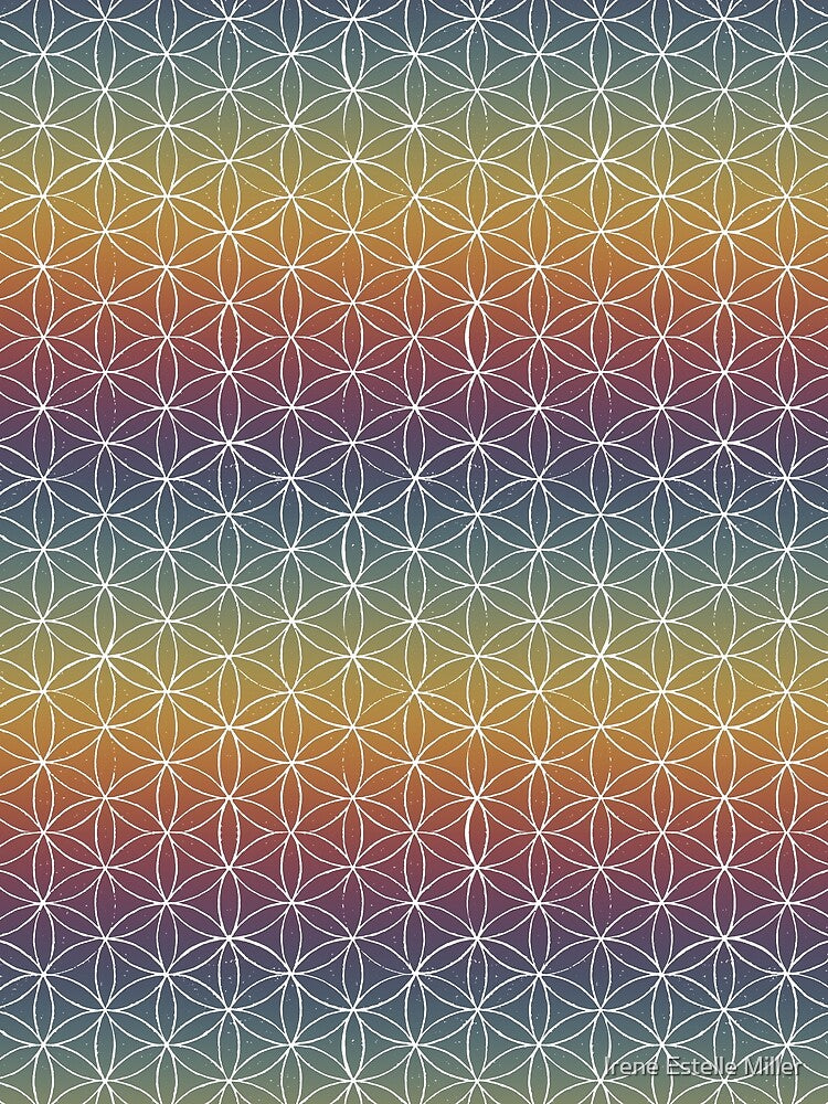 Flower of Life Linocut Pattern - Rainbow Sunset + Snow by Irene Estelle