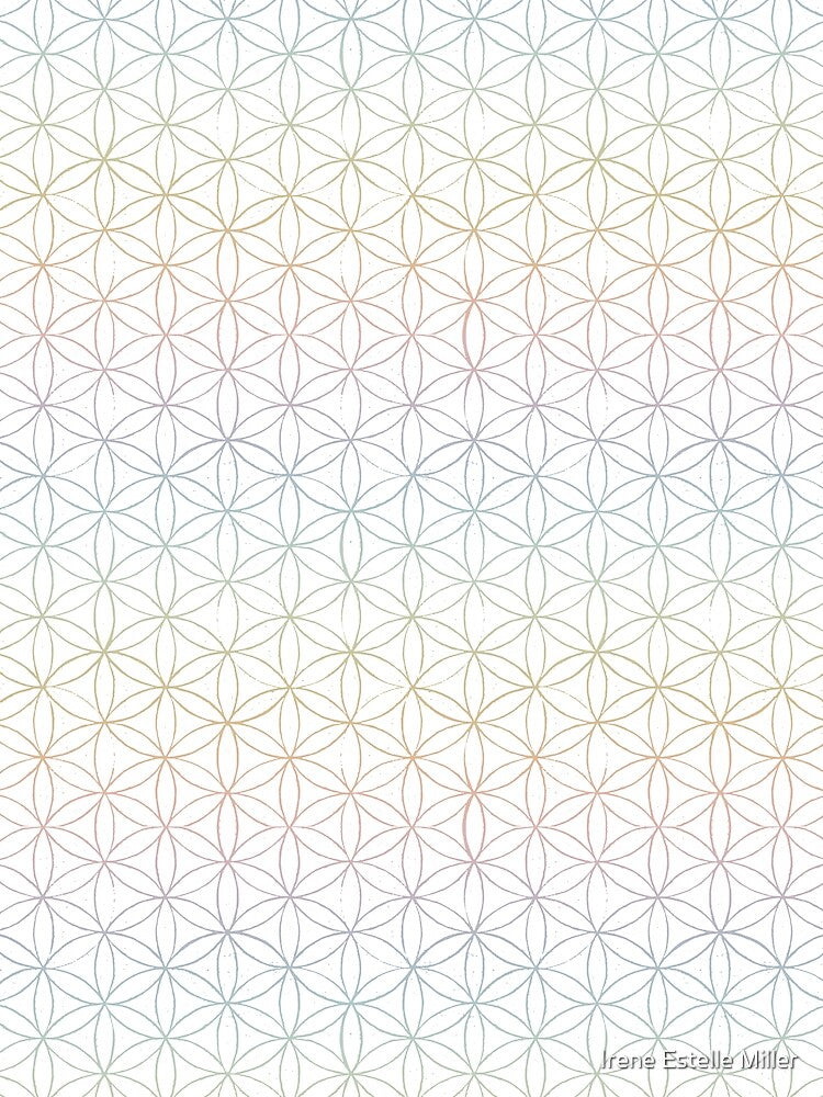 Flower of Life Linocut Pattern - Snow + Rainbow Sorbet by Irene Estelle